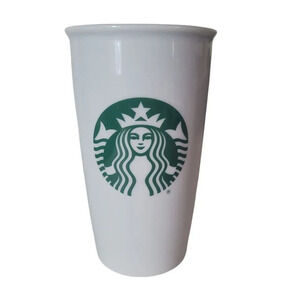 Starbucks 2016 Classic Ceramic Tumbler 12 oz Mug Lid Siren Mermaid White Green